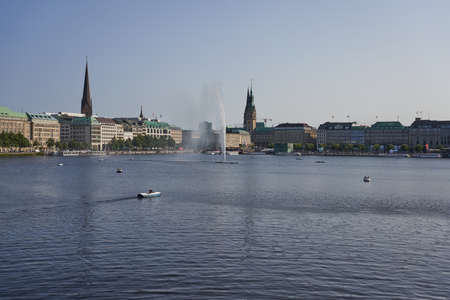 Hamburg, Germany - July 17, 2021 - Binnenalster or Inner Alster Lake is one of two artificial lakes within the city limits of Hamburg in summer afternoonのeditorial素材