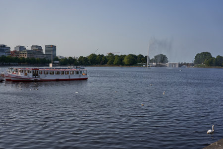 Hamburg, Germany - July 17, 2021 - Binnenalster or Inner Alster Lake is one of two artificial lakes within the city limits of Hamburg in summer afternoonのeditorial素材