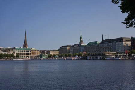 Hamburg, Germany - July 17, 2021 - Binnenalster or Inner Alster Lake is one of two artificial lakes within the city limits of Hamburg in summer afternoonのeditorial素材