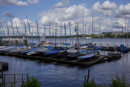 Hamburg, Germany - July 18, 2021 - The AuÃenalster lake in particular offers excellent recreational opportunities with its numerous parks and adjacent sports facilities.のeditorial素材