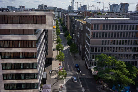 Hamburg, Germany - July 18, 2021 - the view from an observation deck, the Plaza, at the 8th floor of the Elbe Philharmonic Hall in the summer morningのeditorial素材