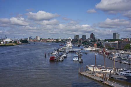 Hamburg, Germany - July 18, 2021 - the view from an observation deck, the Plaza, at the 8th floor of the Elbe Philharmonic Hall in the summer morningのeditorial素材