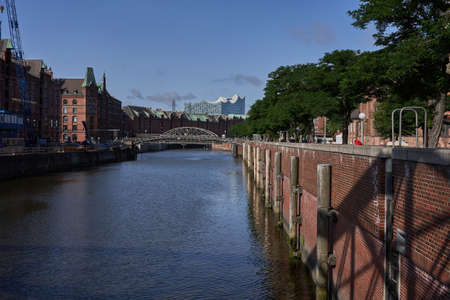 Hamburg, Germany - July 18, 2021 - The Speicherstadt - City of Warehouses - is the largest warehouse...