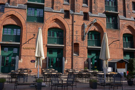 Hamburg, Germany - July 18, 2021 - The Speicherstadt - City of Warehouses - is the largest warehouse district in the world where the buildings stand on timber-pile foundations, oak logsのeditorial素材