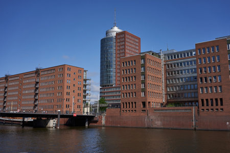 Hamburg, Germany - July 18, 2021 - an Idyllic Scenery of Redbrick architecture in the Portのeditorial素材