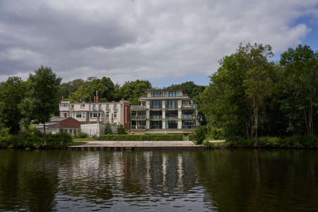 Luebeck, Germany - July 20, 2021 - the river Trave and its immediate surroundings in the old town of Luebeckのeditorial素材