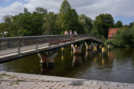 Luebeck, Germany - July 20, 2021 - the river Trave and its immediate surroundings in the old town of Luebeckのeditorial素材