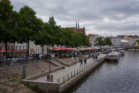 Luebeck, Germany - July 20, 2021 - the river Trave and its immediate surroundings in the old town of Luebeckのeditorial素材