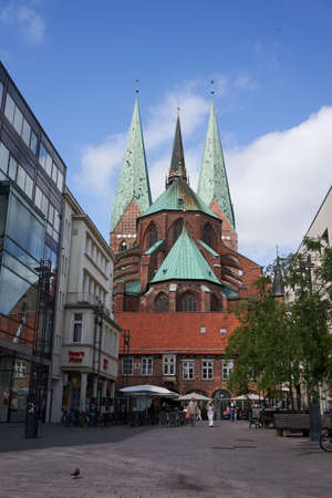 Luebeck, Germany - July 20, 2021 - St. Mary's Church is a symbol of the power and prosperity of the old Hanseatic cityの写真素材