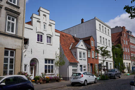 Luebeck, Germany - July 20, 2021 - a typical crow-stepped gabled town houseのeditorial素材