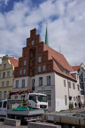 Luebeck, Germany - July 20, 2021 - a typical crow-stepped gabled town houseのeditorial素材