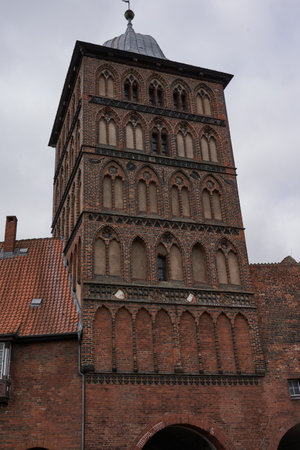 Luebeck, Germany - July 20, 2021 - The Burgtor is the northern city gate of Hanseatic LÃ¼beck. It is one of two towered gates remaining from the medieval fortifications.のeditorial素材