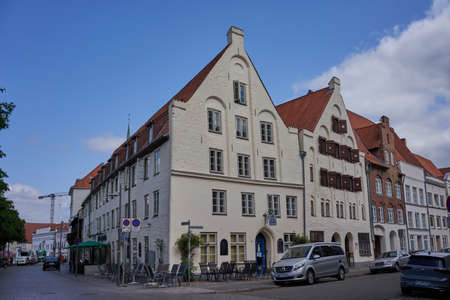 Luebeck, Germany - July 20, 2021 - The old town centre and the district termed the Innenstadt are on an island surrounded by arms of the river Trave, canals and remains of the medieval city defencesのeditorial素材