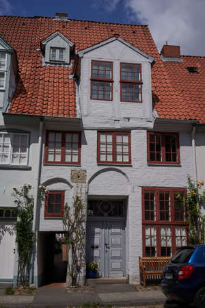 Luebeck, Germany - July 20, 2021 - The old town centre and the district termed the Innenstadt are on an island surrounded by arms of the river Trave, canals and remains of the medieval city defencesのeditorial素材