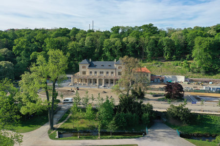 An aerial view of Prague's largest park Stromovka in spring sunny morningのeditorial素材