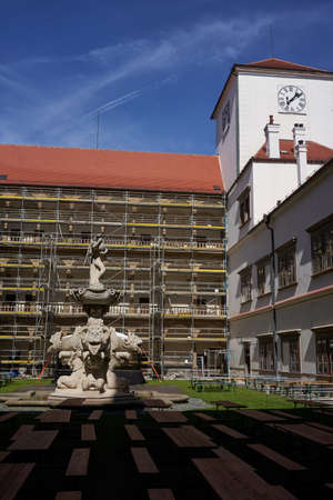 Bucovice, Czech Republic - September 10, 2021 - reconstruction of the courtyard of the castle one summer sunny afternoonのeditorial素材