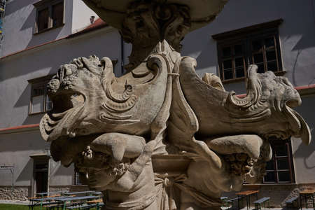 Bucovice, Czech Republic - September 10, 2021 - reconstruction of the courtyard of the castle one summer sunny afternoonのeditorial素材