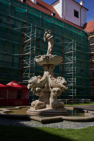 Bucovice, Czech Republic - September 10, 2021 - reconstruction of the courtyard of the castle one summer sunny afternoonのeditorial素材