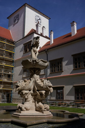 Bucovice, Czech Republic - September 10, 2021 - reconstruction of the courtyard of the castle one summer sunny afternoonのeditorial素材