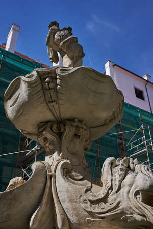 Bucovice, Czech Republic - September 10, 2021 - reconstruction of the courtyard of the castle one summer sunny afternoonのeditorial素材