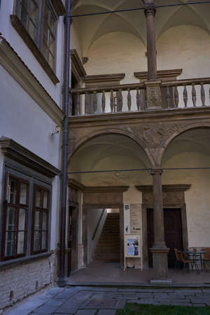 Bucovice, Czech Republic - September 10, 2021 - reconstruction of the courtyard of the castle one summer sunny afternoonのeditorial素材