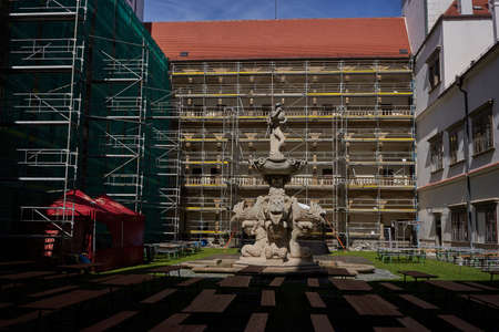 Bucovice, Czech Republic - September 10, 2021 - reconstruction of the courtyard of the castle one summer sunny afternoonのeditorial素材