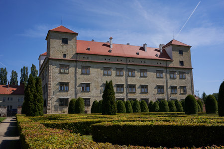 Bucovice, Czech Republic - September 10, 2021 - the renaissance castle garden in sunny summer afternoonのeditorial素材
