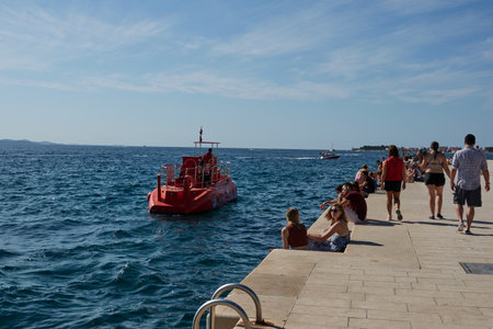 Zadar, Croatia - August 7, 2021 - cruise ship with a glass bottom in the summer afternoonのeditorial素材