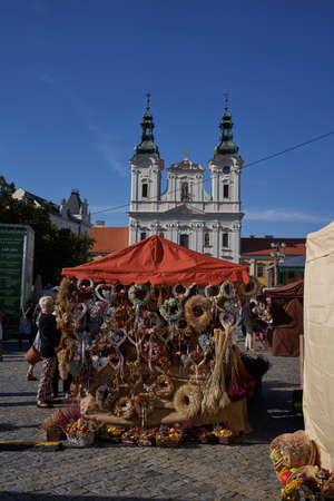 Uherske Hradiste, Czech Republic - September 11, 2021 - The Church of St. Francis of Xavier during the Slovak wine festivities in the Masaryk Squareのeditorial素材