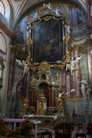 Uherske Hradiste, Czech Republic - September 11, 2021 - the interior of the baroque church of St. Francis of Xavier during the Slovak wine festivities in the Masaryk Squareのeditorial素材
