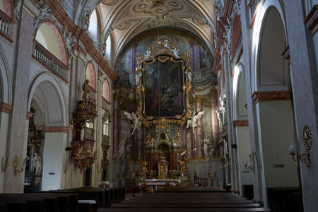 Uherske Hradiste, Czech Republic - September 11, 2021 - the interior of the baroque church of St. Francis of Xavier during the Slovak wine festivities in the Masaryk Squareのeditorial素材