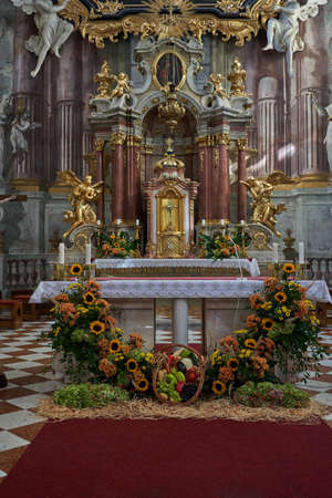 Uherske Hradiste, Czech Republic - September 11, 2021 - the interior of the baroque church of St. Francis of Xavier during the Slovak wine festivities in the Masaryk Squareのeditorial素材