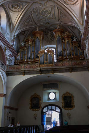 Uherske Hradiste, Czech Republic - September 11, 2021 - the interior of the baroque church of St. Francis of Xavier during the Slovak wine festivities in the Masaryk Squareのeditorial素材