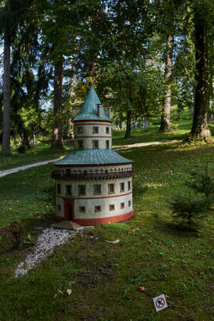 Marianske Lazne, Czech Republic - September 26, 2021 - Miniatures Park Boheminium - hunting chateau Humprechtのeditorial素材