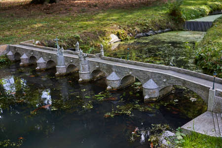 Marianske Lazne, Czech Republic - September 26, 2021 - Miniatures Park Boheminium - Stone Bridge in Pisekのeditorial素材