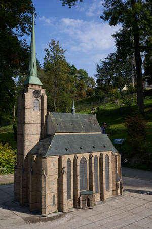 Marianske Lazne, Czech Republic - September 26, 2021 - Miniatures Park Boheminium - cathedral of St. Bartholomewのeditorial素材