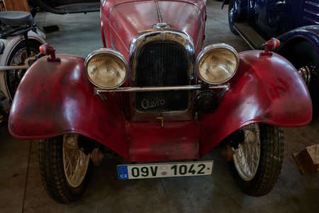 Stare Mesto, Czech Republic - April 16, 2022 - a long-term indoor exhibition of historic cars and...