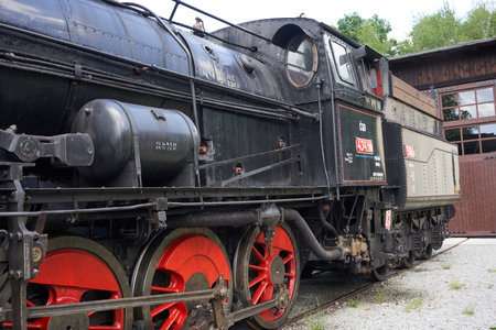 Luzna, Czech Republic - July 2, 2022 - The Railway museum Czech Railways in Luzna close Rakovnik - locomotive 434.2186 - the most filmed Czech locomotiveのeditorial素材