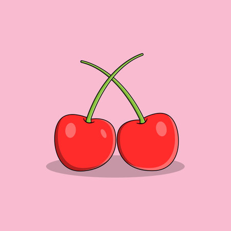 Fresh Cherries in Flat Illustrationのイラスト素材