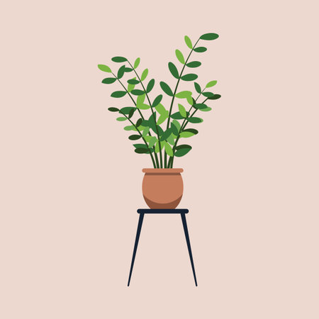 Hand Drawn Potted Houseplant in Flat Illustrationのイラスト素材