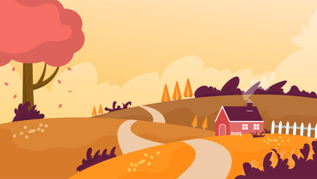 Hand Drawn Flat Autumn Landscape Backgroundのイラスト素材