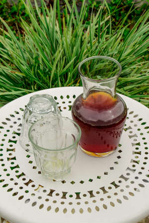 wine coffe in a glass on the tableの写真素材