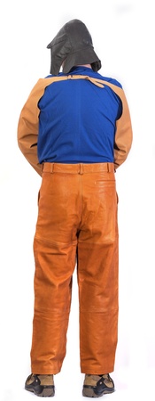 Worker in safety suit isolated on white backgroundの写真素材