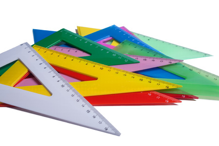 Plastic rulers for mathematics in school and homeworkの写真素材