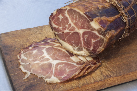 Assortment of cold meats. Smoked sausageand meat.