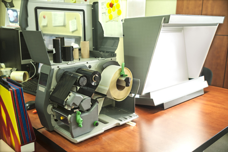 Printing at high speed on offset machine. Label, Rolled Up, Printing Out, Group of Objects,...