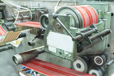 Printing at high speed on offset machine. Label, Rolled Up, Printing Out, Group of Objects, Merchandiseの写真素材