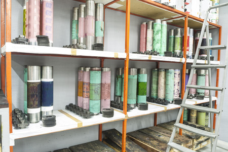 Printing industy rollers for high speed printing on offset machine. Label, Rolled Up, Printing Out,...