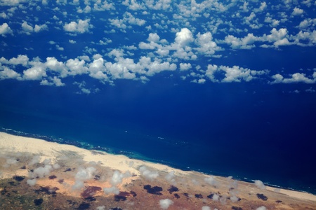 An aerial view of the Somalian coastline near Mogadishu â an area frequented by modern-day pirates.の写真素材