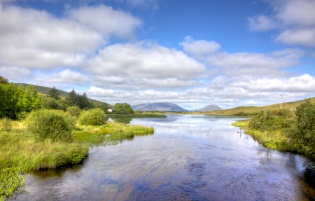 View from the Quiet Man Bridge in County Galway, Ireland. The historic stone bridge featured in the 1950s film, 'The Quiet Man'.の写真素材